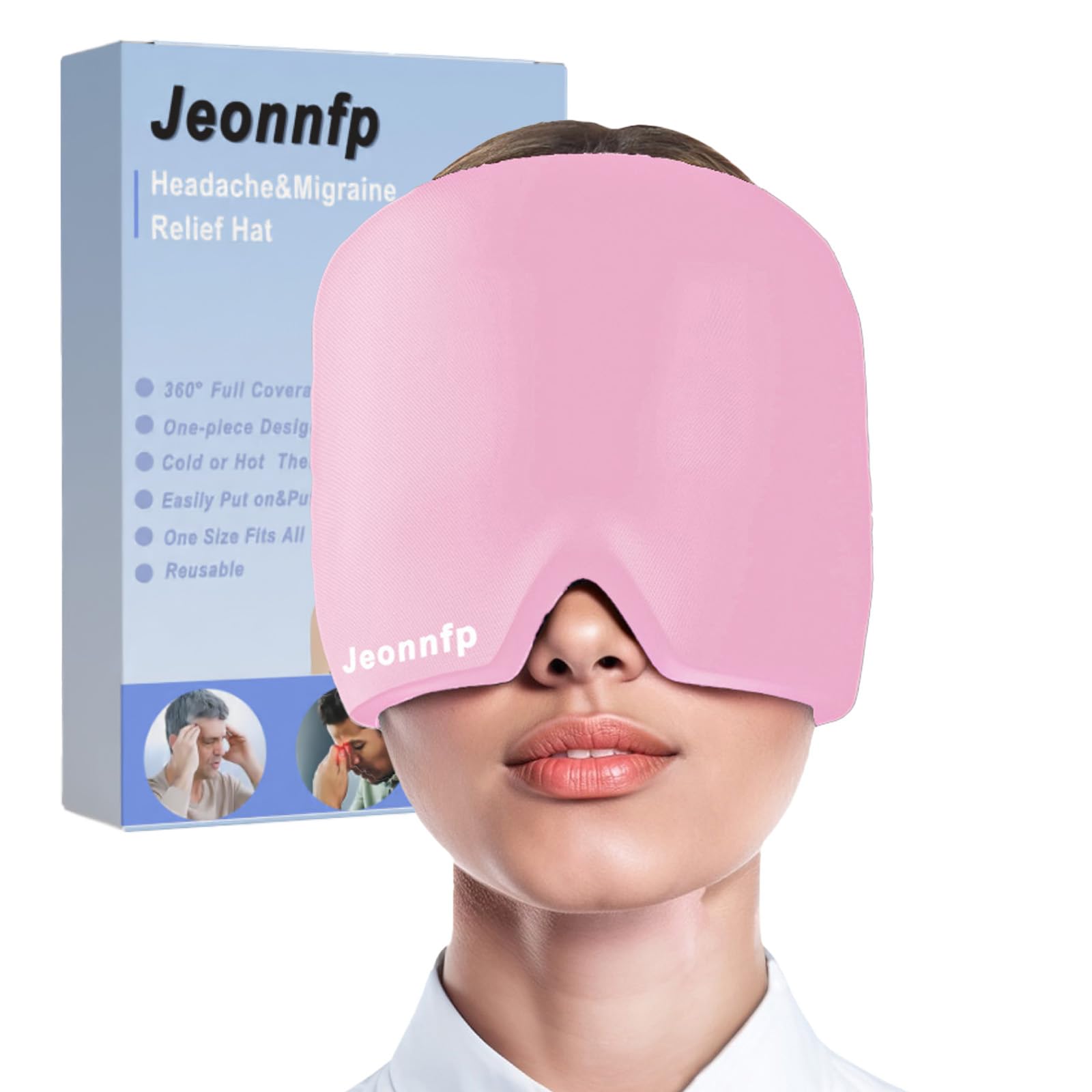 Jeonnfp 360°Migraine Relief Cap,Soothing Headache Hat Ice Pack Mask, Hot and Cold Therapy,Reusable Headache Hat Ice Pack,Gel Ice Head Wrap for Tension