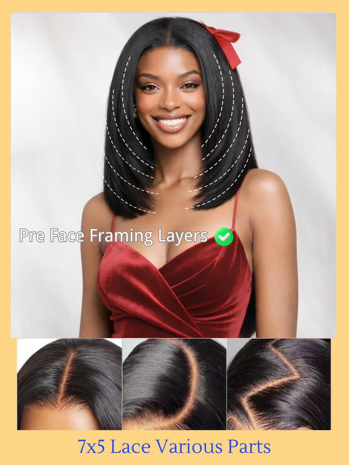 Yaki Straight Bob Drawstring Wig Human Hair with Face Framing Layers 180% Mscoco V Part Yaki Straight Bob Wig 180 250 High Density V  main image 3