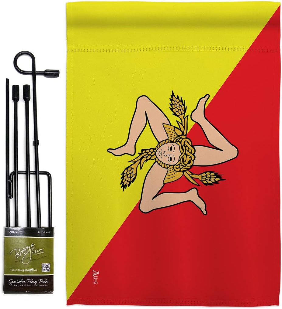 Sicily Burlap Garden Flag Nationality Nation International World Country Particular Area Small Decorative Gift Yard House Banner Double-Sided Made In USA 13 X 18.5