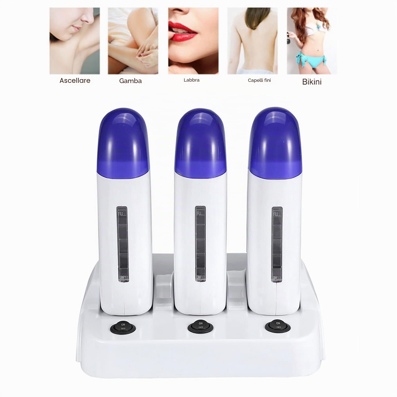 Scaldacera Professionale 03 (220-240V) con Adattatore Europeo a Tre Pin per Cartucce di Cera e Rullo Depilatorio per Macchina per la Depilazione del Corpo