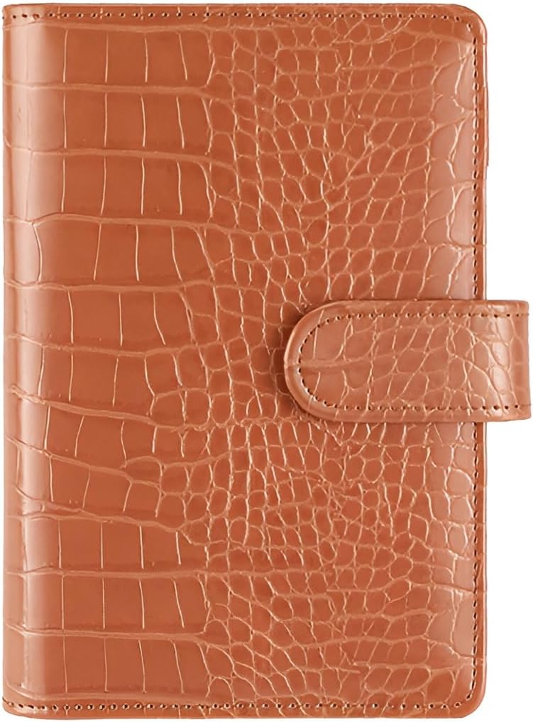 A6 6 Ring Budget Binder - Crocodile Pattern Leather Notebook Binder, Small Refillable Planner Cover with Magnetic Buckle, Brown