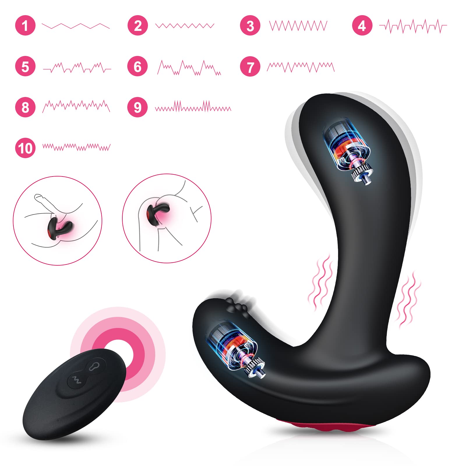 Tapón inflable del culo del vibrador anal - masajeador de próstata de control remoto con inflación automática y 10 modos vibradores para adultos masculinos y femeninos Estimulador