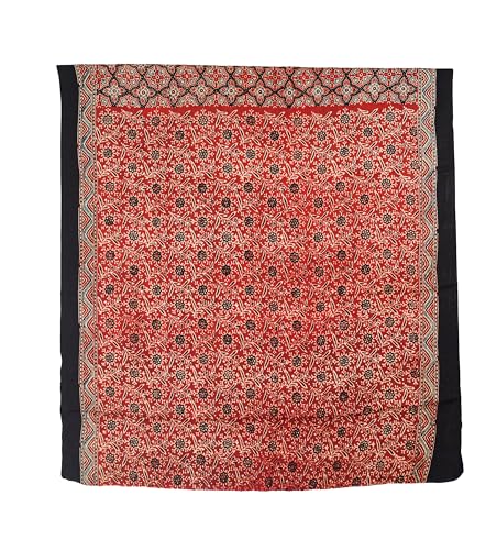 Image of Ethnics of Kutch Womens Ajrakh Modal Silk Natural Dye Golden Border Hand Block Print Saree with Blouse Piece - 5.5 Mtr Length (Red 05C01A)