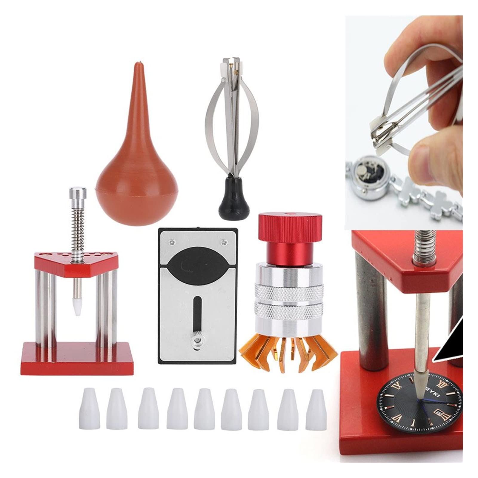 Kit di Riparazione Orologi da 5 Pezzi, soffiatore d'Aria per Polvere di Gomma, apricassa per fondello, Strumento di impostazione delle lancette per or