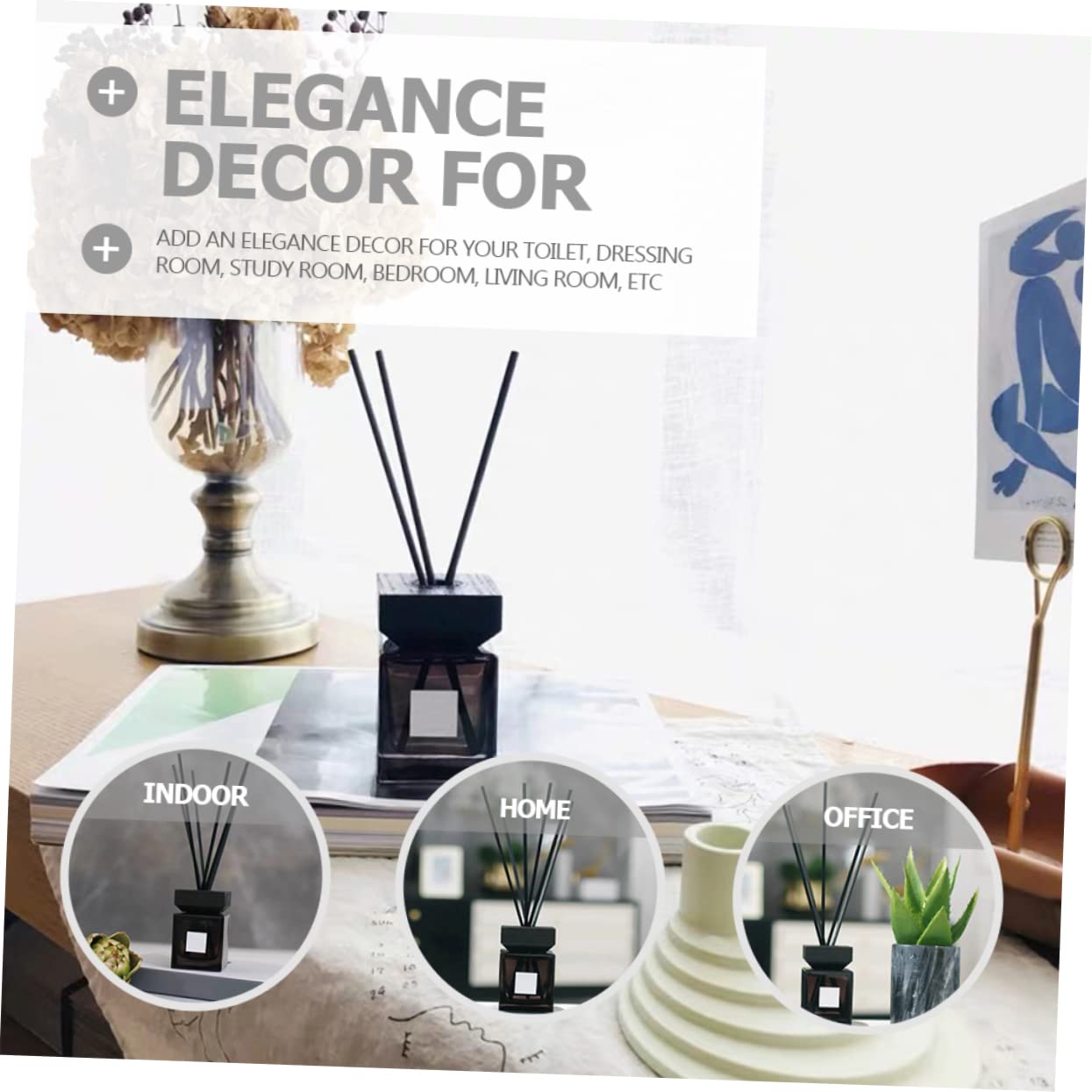 Diffusore in Vetro per Aromaterapia 200 Ml Coperchio in Legno e Bastoncini in Rattan, Flacone di Profumo Elegante per Casa, Bagno e Ufficio, Set Diffusori Oli Essenziali