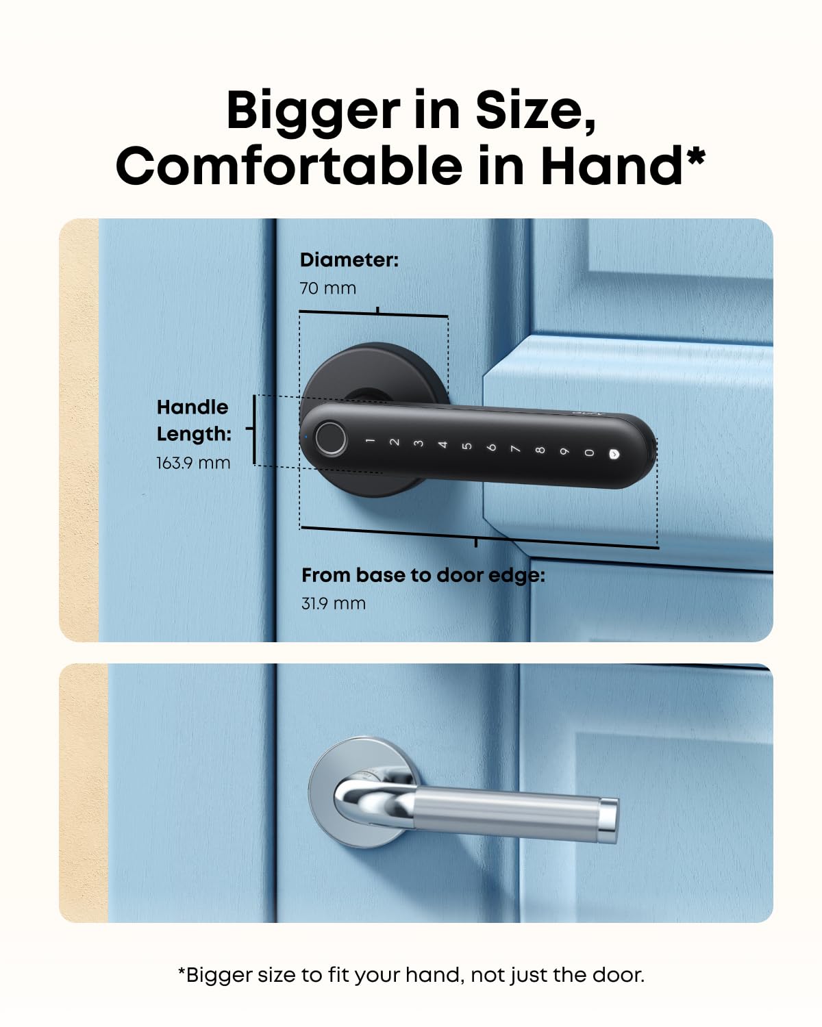 eufy Smart Lock C32, serrure de porte sans clé à empreintes digitales avec poignée, Wi-Fi intégré, télécommande par application, reconnaissance d'empreintes digitales IA auto-apprentissage pour portes