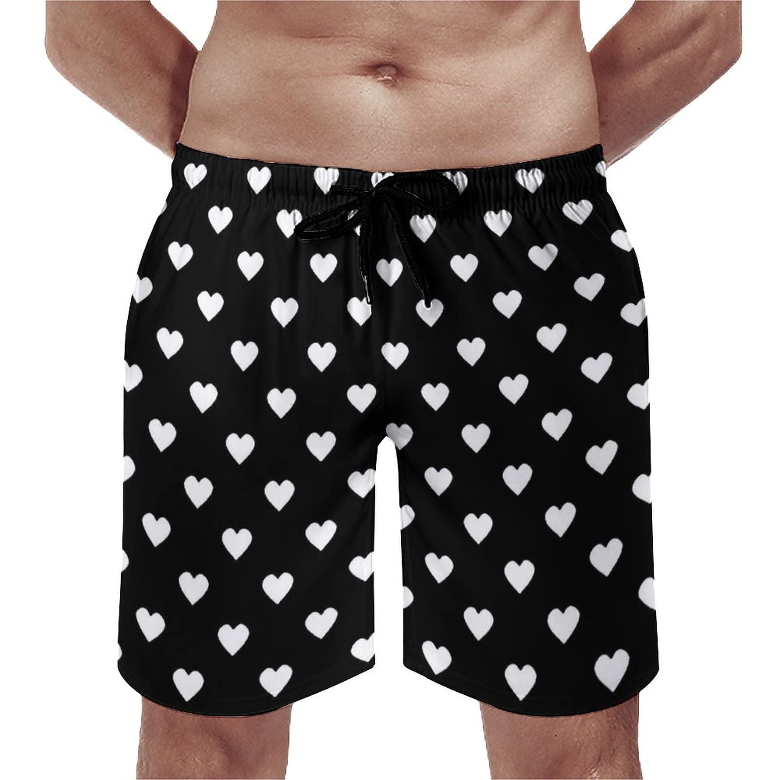 Amazon.co.jp: ショートパンツ ラブ 柄 ハート柄 黒白 ビーチパンツ