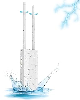 Two Gigabit Ports Outdoor WiFi Extender Wireless Access Point 48V PoE Adapter IP66 Weatherproof AC1200 Dual Band 2.4G 5Ghz WiFi Access Point 4Modes, Covers up to 600ft&120+ Devices, Outdoor Repeater1
