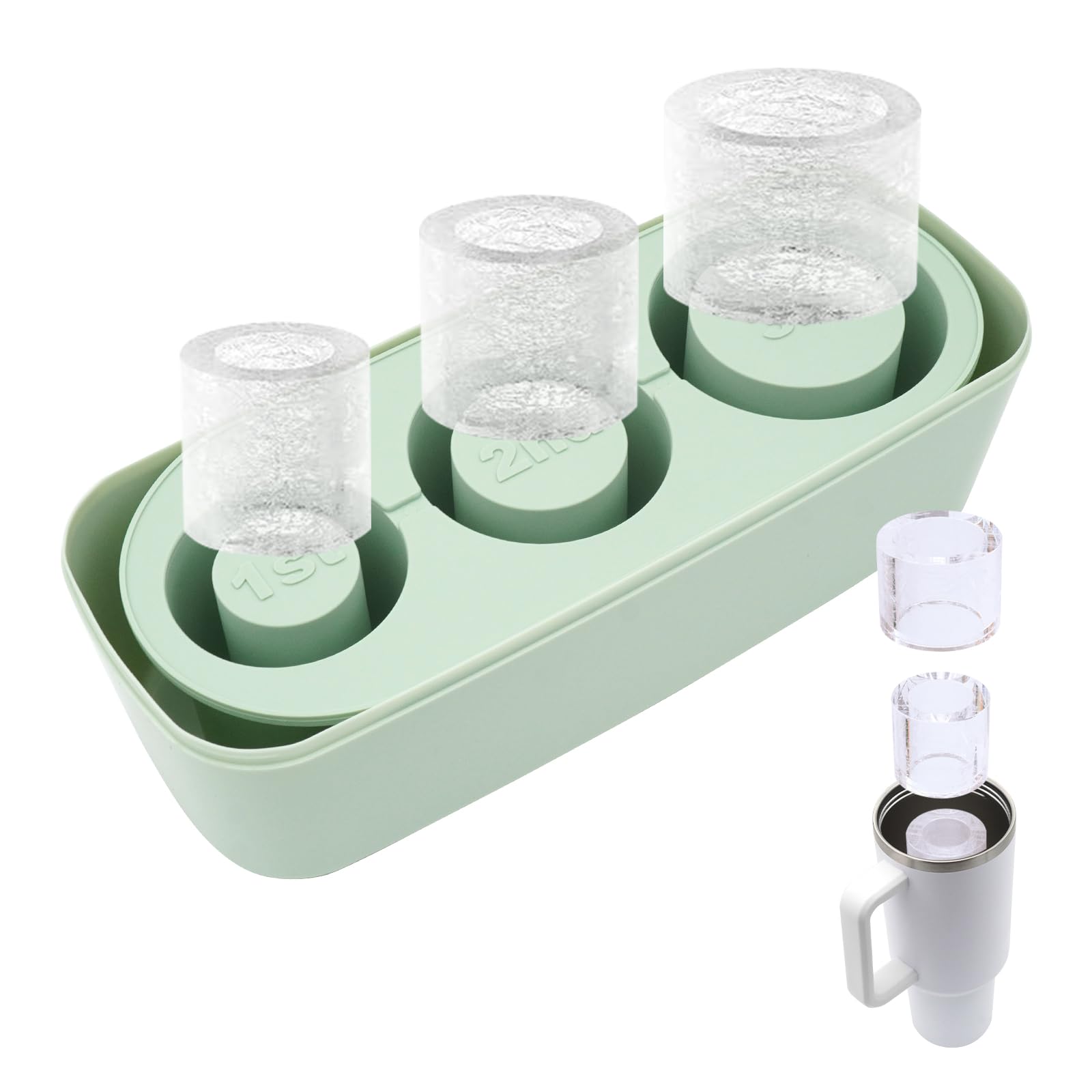 Ice Cube Tray for Stanley Tumbler Cup, 30-40 oz, Silicone Mold with Lid and Bin (Green)