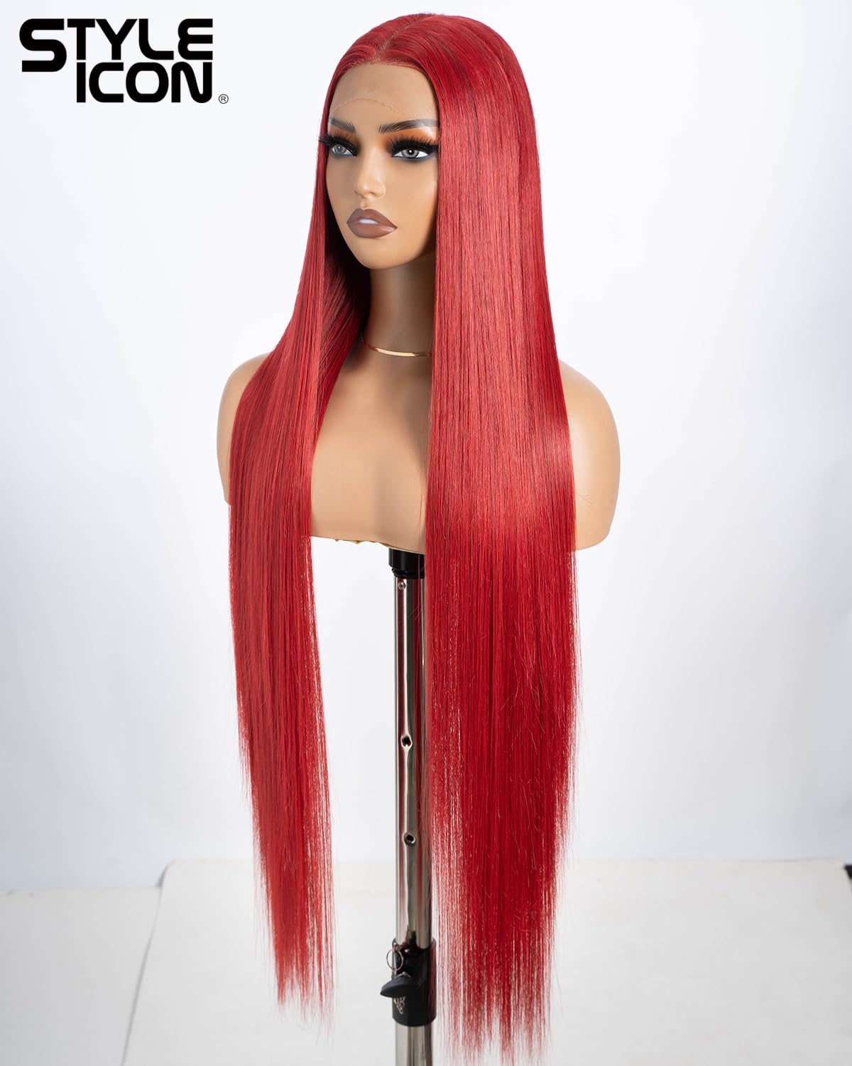 Style Icon Red Super Long Straight Lace Front Wig 38 Inches Long Wig for Women Synthetic Lace Front Wig Middle Part Lace Pre Plucked with Baby Hair Heat Resistant Fiber Cosplay Wig (M.RED) - Image 3