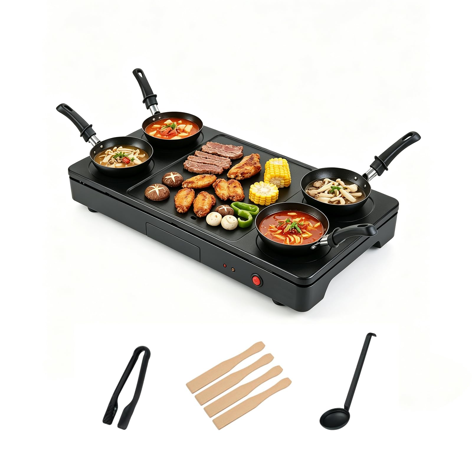 LIFEZEAL Raclette Grill per 4 Persone, 1000 W, Antiaderente, Pulizia Facile | Griglia con 4 Padelle, Piastra e Raccogligrassi, Barbecue Elettrico per Raclette e Carne, Palette, Pinza e Mestolo Inclusi