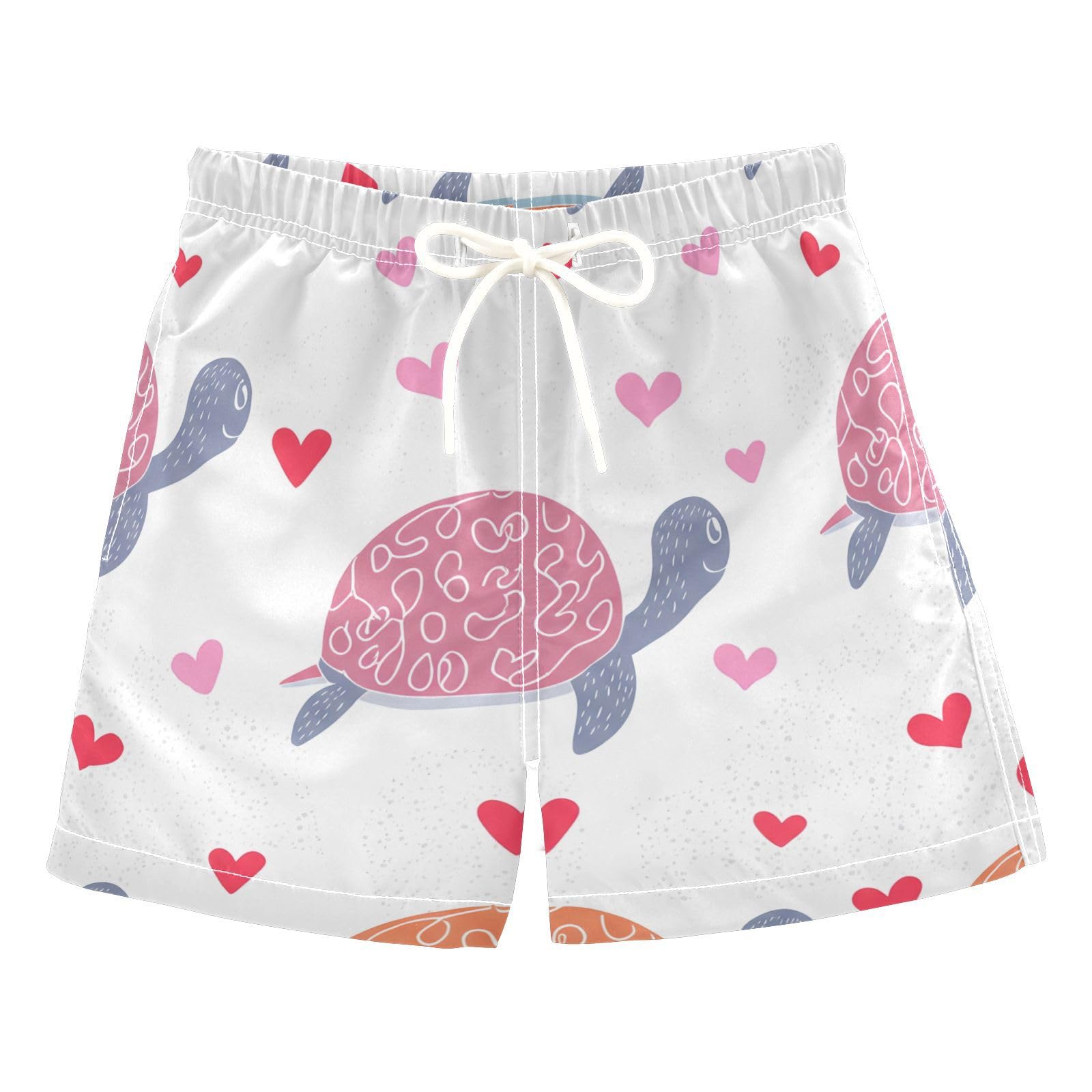 YANENDIE Boy Swim Trunks Turtles Hearts Soft Summer Beach Quick Dry Swimsuit Bathing Suit, 2-8T