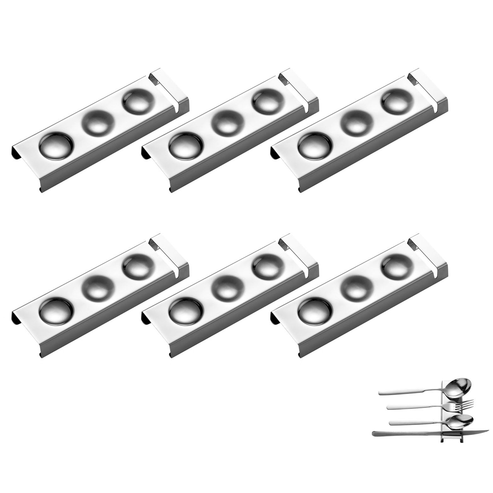 Cutlery Rests Stand for Chopsticks Spoon Fork Knife Rest 304 Stainless Steel Flatware Holder Set of 6 (Silver, D)