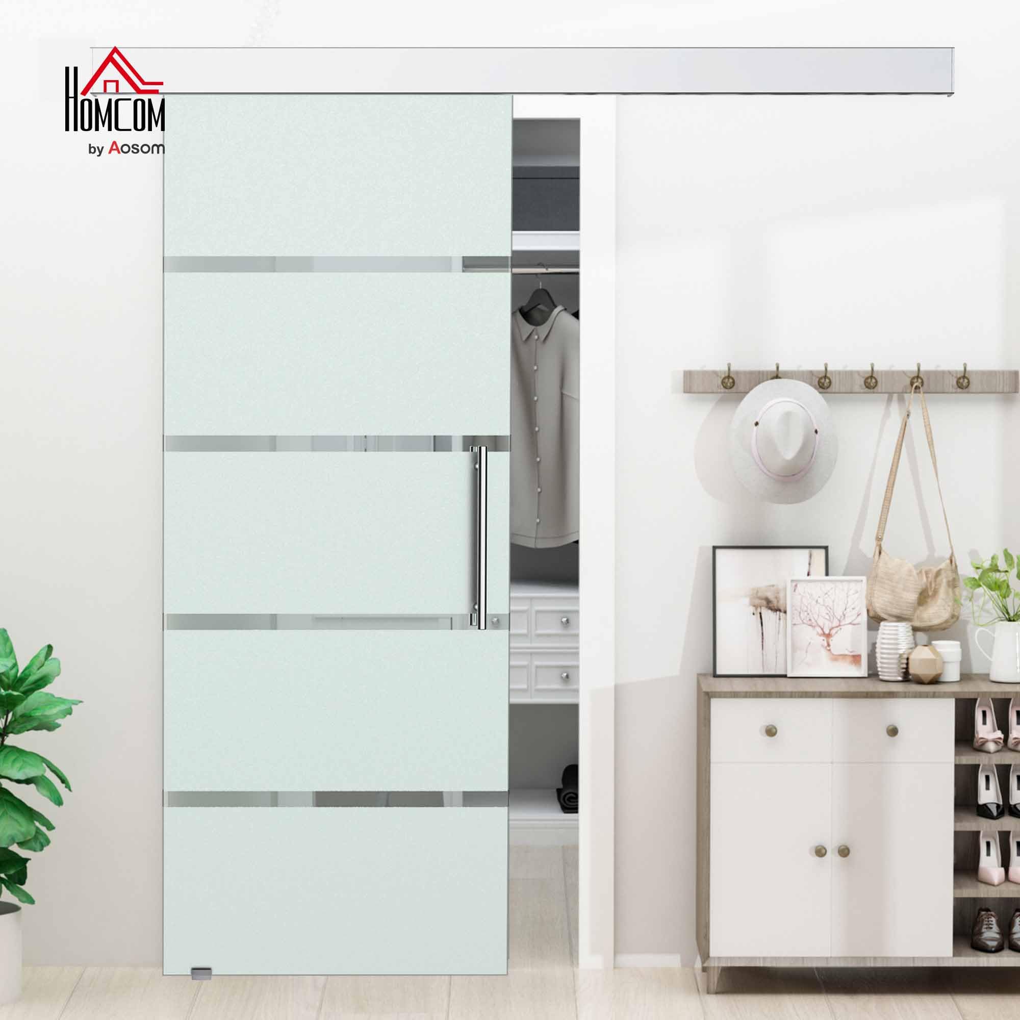 HOMCOM Puerta Corrediza de Vidrio Puerta Corredera Deslizante de Cristal Seguridad 77,5x205 cm