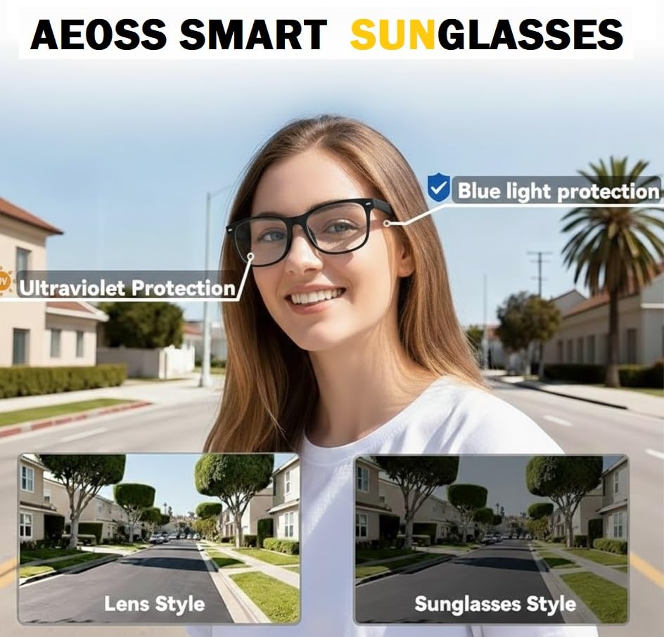 Image of Aeoss AI Video Smart Glasses with 8MP HD Camera - Real-Time Language Translation, AI Object Recognition, Bluetooth Audio Calls & Voice Assistant - for Driving, Sports & Vlogging