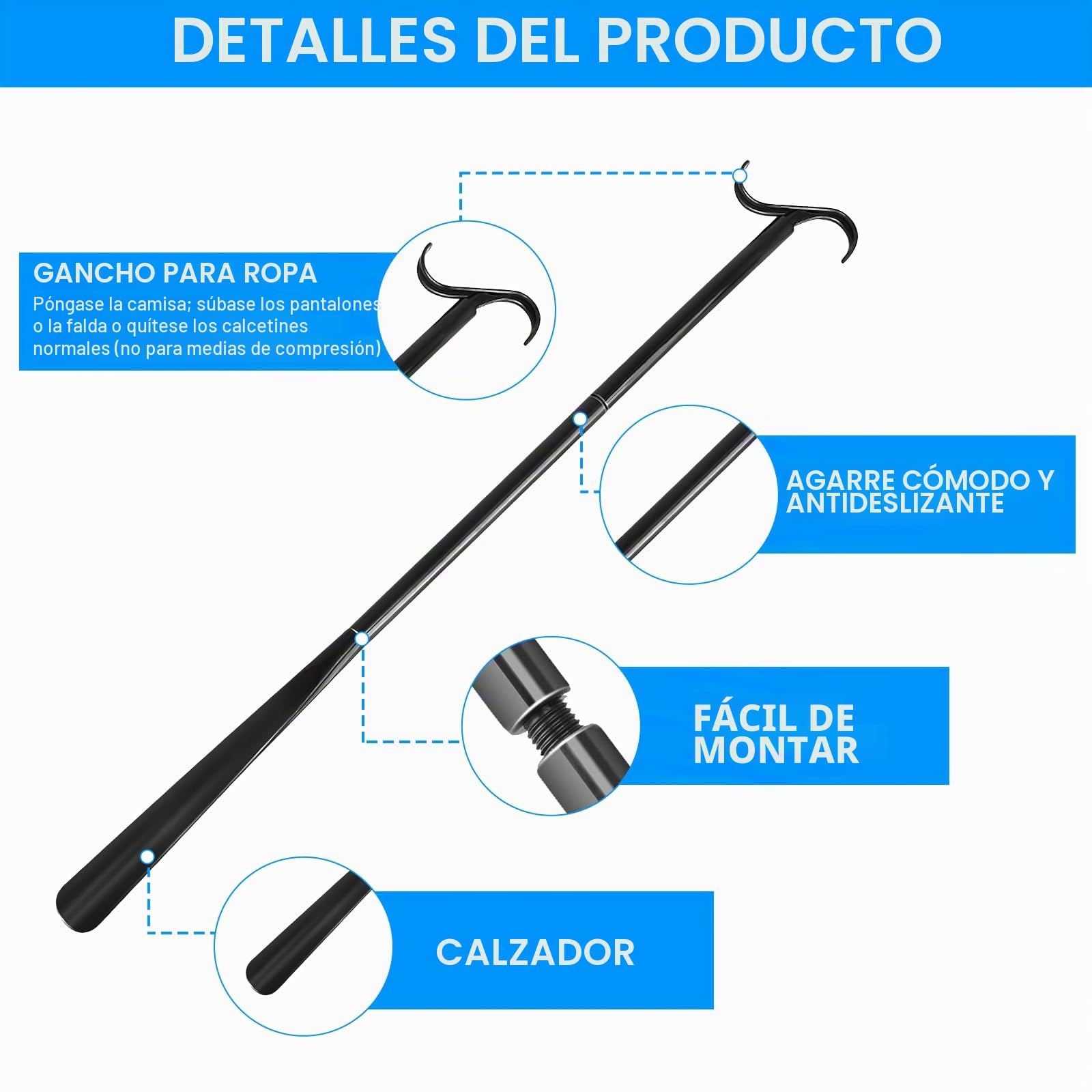 Calzador De Zapatos Largo 90 cm Aleación de Aluminio