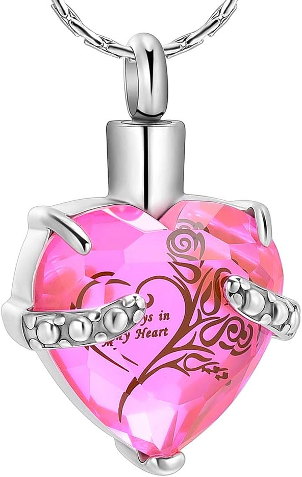 constantlifeCrystal Heart Shape Cremation Jewelry Memorial Urn Necklace for Ashes, Stainless Steel Ash Holder Pendant Keepsake with Gift Box Charms Accessories for Women