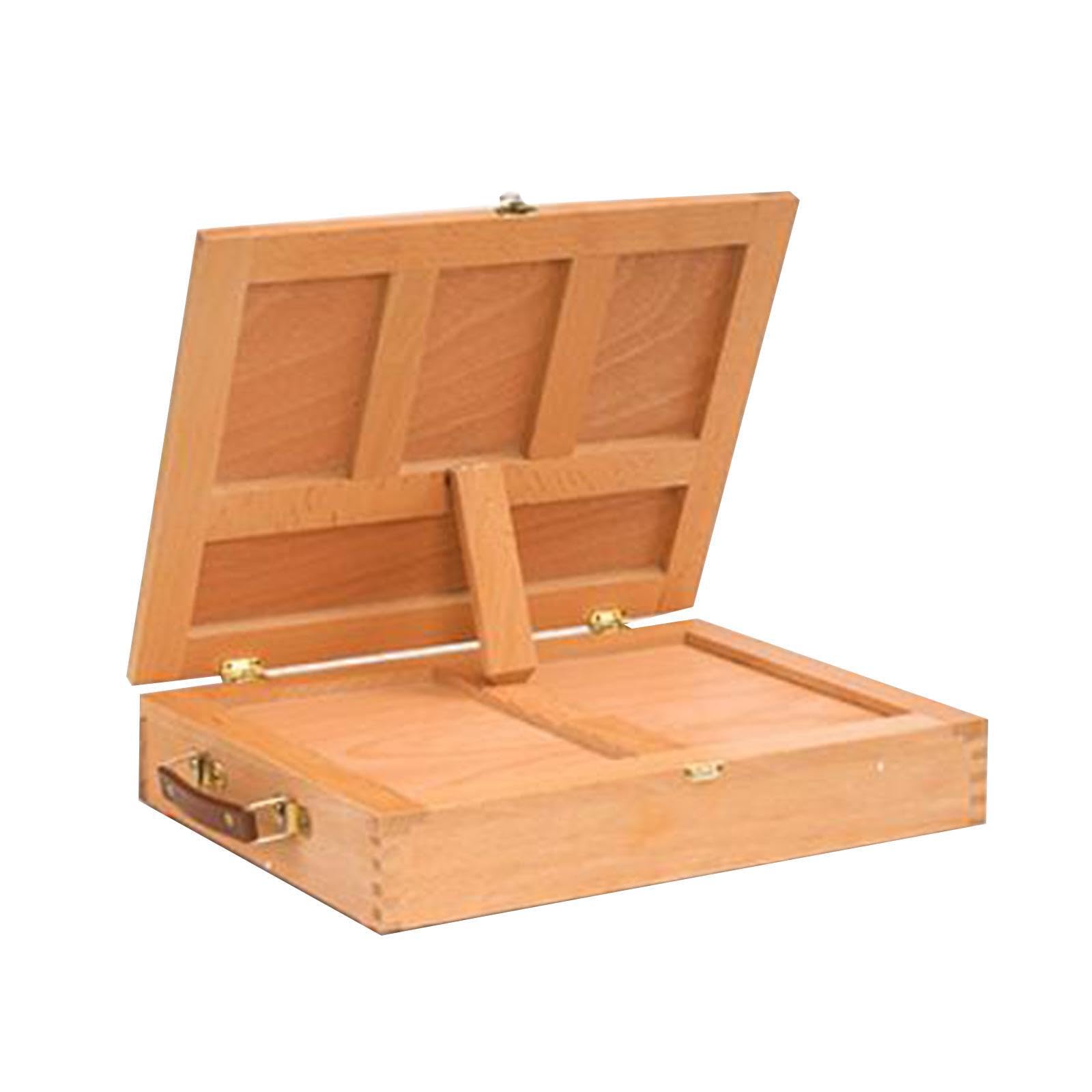 kesurpae Chevalet de table compact en bois, boîte de rangement pour matériel d'art, facile à transporter pour les séances dessin et peinture. Boîte à croquis bureau pliable avec un rebord, Beige, S