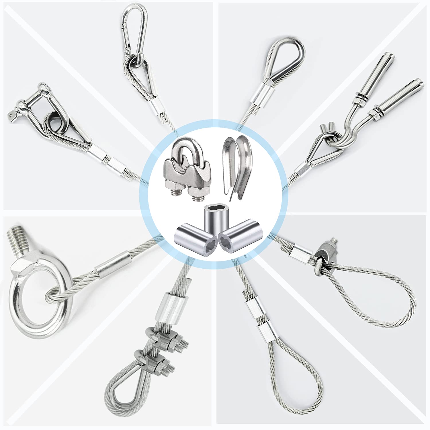 Stainless Steel U Bolts Wire Rope Clamp Saddle Clips, Cable Clamps Wire Rope Thimbles And