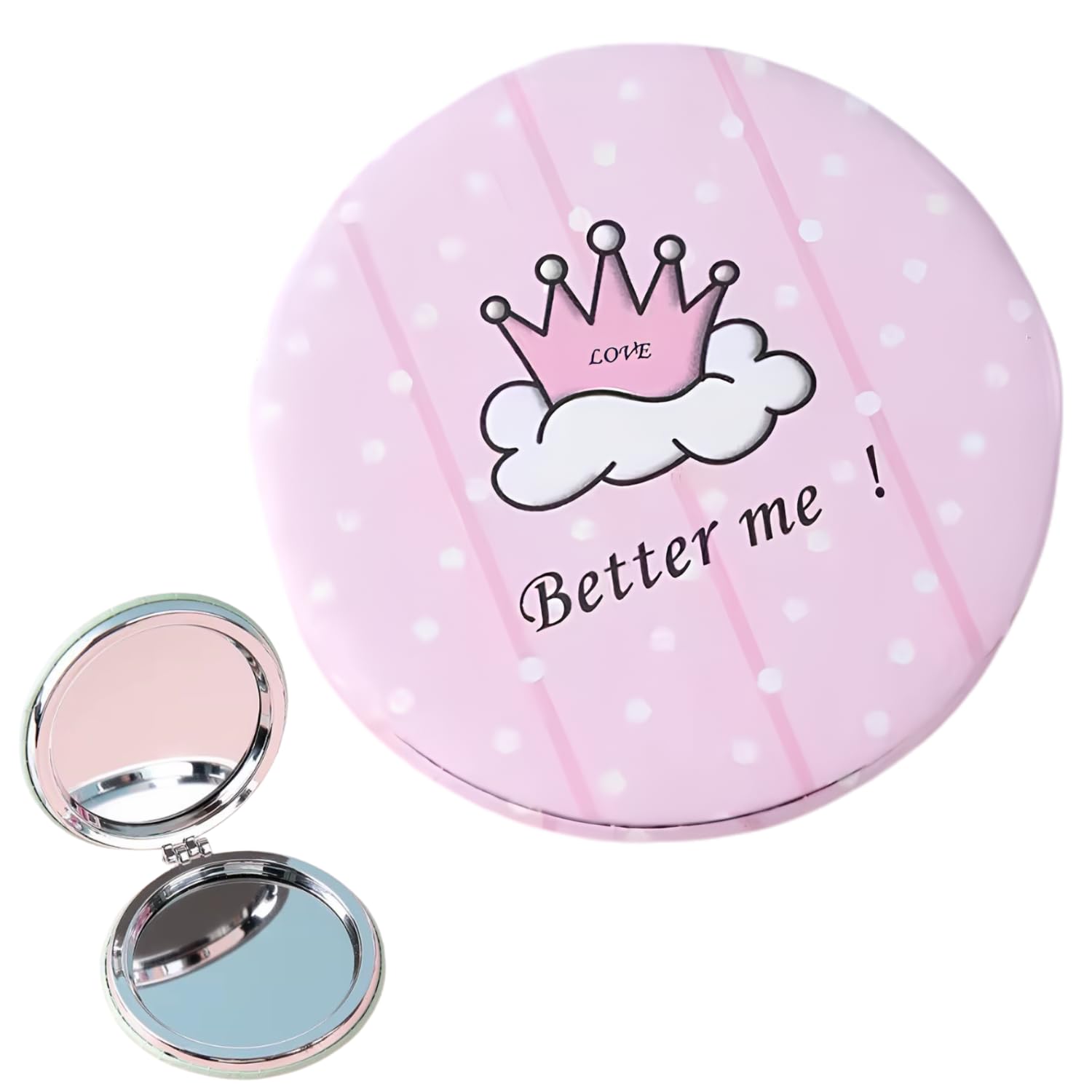 Compact Mirror for Purse Cute Pocket Mirror Mini Makeup Mirror Portable Small Hand Mirror Double Sided Folding Cosmetic Mirror Round Travel Mirror for Girls and Women (Pink Better Me)-image-49
