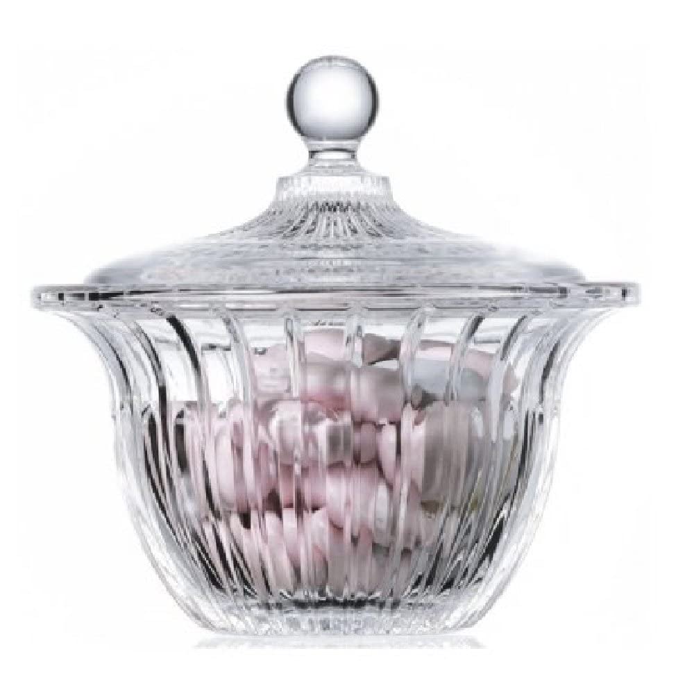 Pasabahce Glass Candy Dish with Lid, Crystal Cut Glass Candy Bowl, Decorative Candy Jar for Sugar, Candies, Biscuit