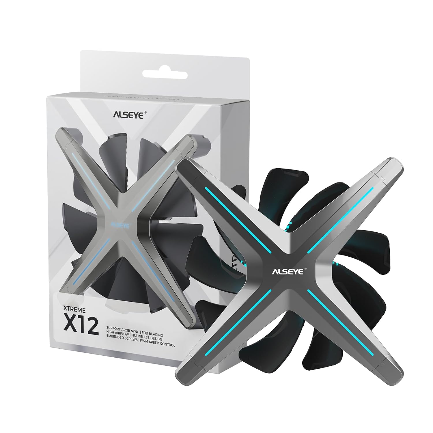 ALSEYE X12 Case Fan ARGB PWM Computer Air Cooling Fan - High Performance Silent Operation 120mm RGB CPU Cooling (Gray, Reverse Blade)