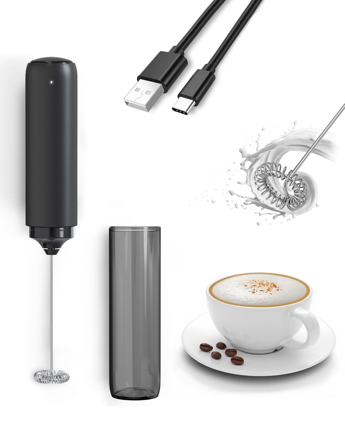 Elektrischer Milchaufschäumer, wiederaufladbar, tragbarer Mini-Mixer für Kaffee/Milchkaffee/Cappuccino/heiße Schokolade