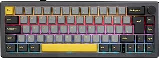 EPOMAKER EK68 65% ISO(UK) Layout RGB Mechanical Keyboard with Knob, Hot Swappable 2.4Ghz/Bluetooth 5.0/USB-C Wired NKRO Gasket Gaming Keyboard with 3000mAh Battery for Win/Mac(Gateron Pro Yellow)