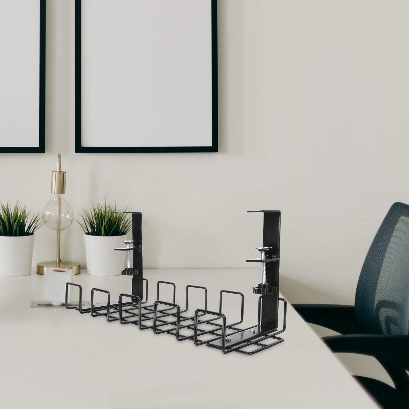 Soporte de Cable Versátil para Colgar bajo Escritorio, Hierro Negro | Organización de Cables Domésticos, Montaje bajo Mesa, Diseño Robusto, para Ordenar Alambres y Mantener el Área Limpia
