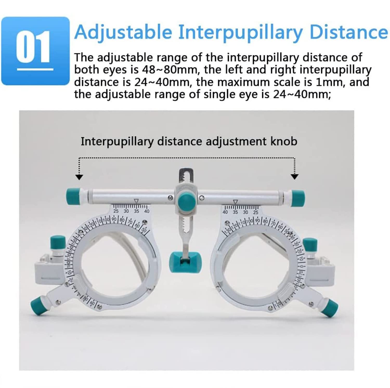 Montura de prueba óptica universal pd 48-80 mm, montura de lente de prueba óptica ajustable, lente de prueba de optometría ultraligera 50g ocular de prueba óptica de titanio para óptica prueba