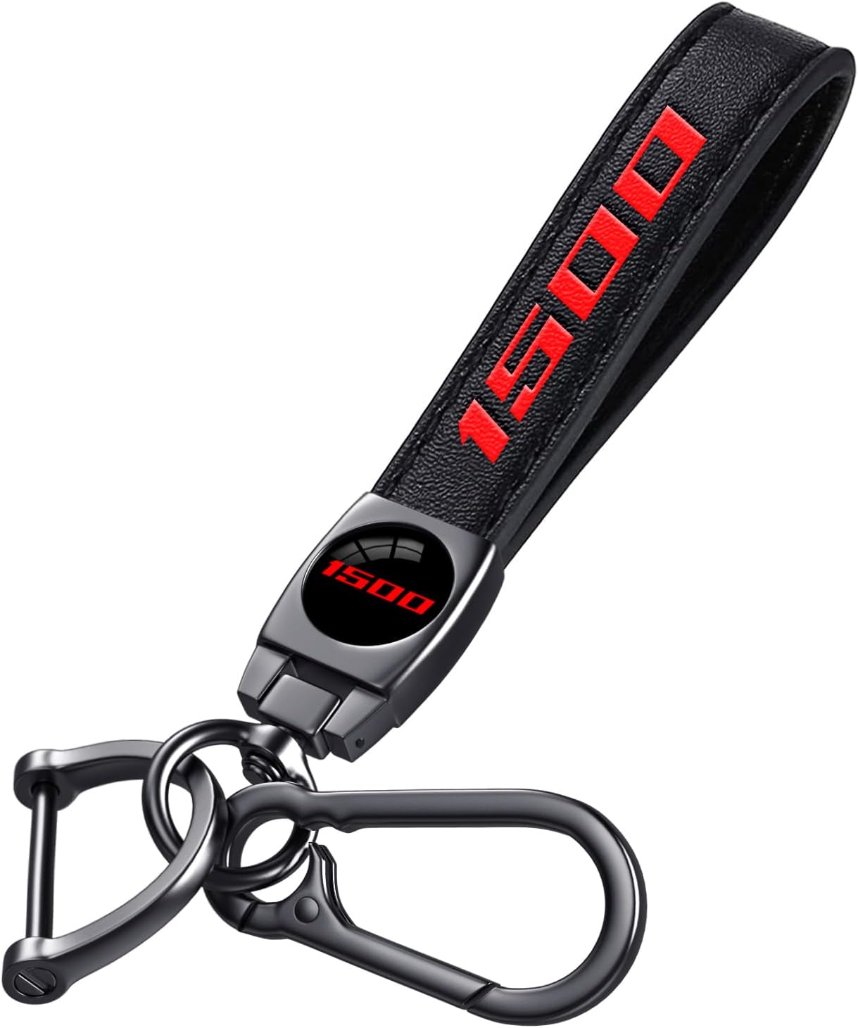 1500 Keychain for Dodge Charger Challenger Durango RAM 1500, Black Leather & Metal Car Key Fob Holder, Red 1500 Logo Car Keychain Accessories