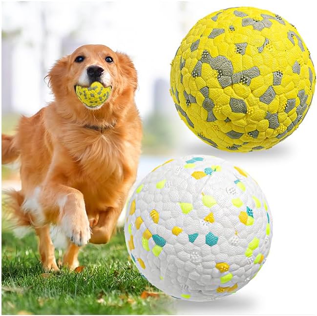 2 Pack Indestructible Canine Tennis Balls for Aggressive Chewers: Interactive Pet Toys, Herding and Jolly Ball for Canines, Sturdy, Bouncy, and Water Toy Fetch Balls (White, Yellow)