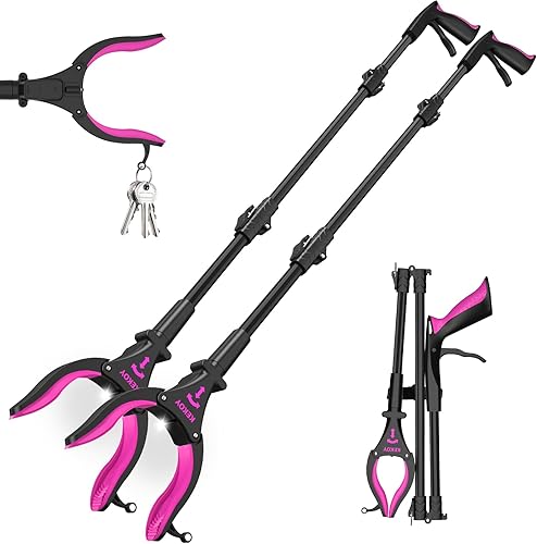 Herramienta de agarre de 32 pulgadas de largo, agarradores para ancianos, herramienta de alcance con luz, herramienta de alcance resistente con