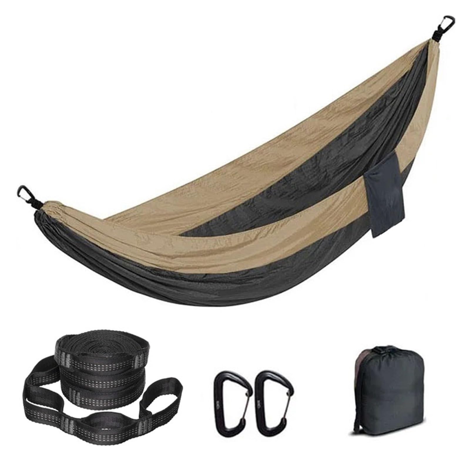 Camping Hammock Solid Color Nylon Parachute Hammock Camping Survival garden swing Leisure travel Portable outdoor furniture(Dark Grey 1)