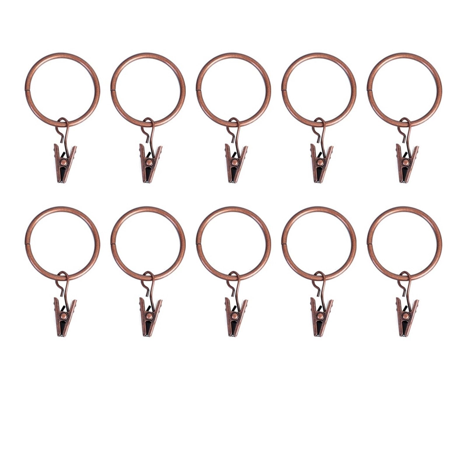 cafe curtain rings 50pcs Metal Curtain Rod Clip with Rings Hooks Retro Drapes Tie Buckles Home Bedroom Bathroom Decorative Hanger Shower Clips(Red Bronze-32mm)