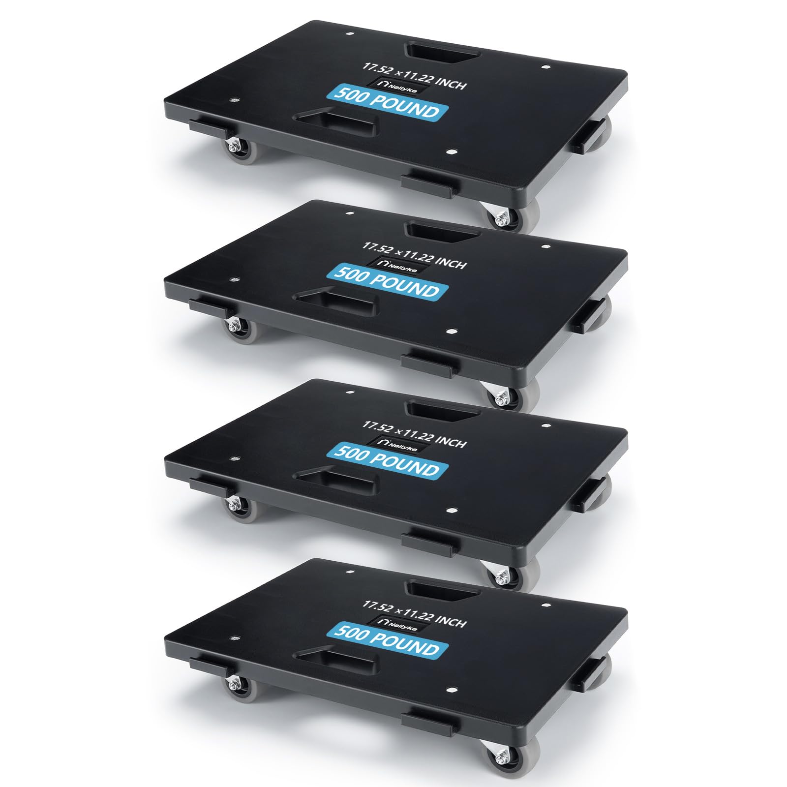 Nellyke Furniture Dolly, 4 Pack Dollies with Wheels,16'' X10'' Small Flat Dolly with 500LBS Large Capacity, Furniture Movers with Wheels Heavy Duty, Connectable and Portable, Black