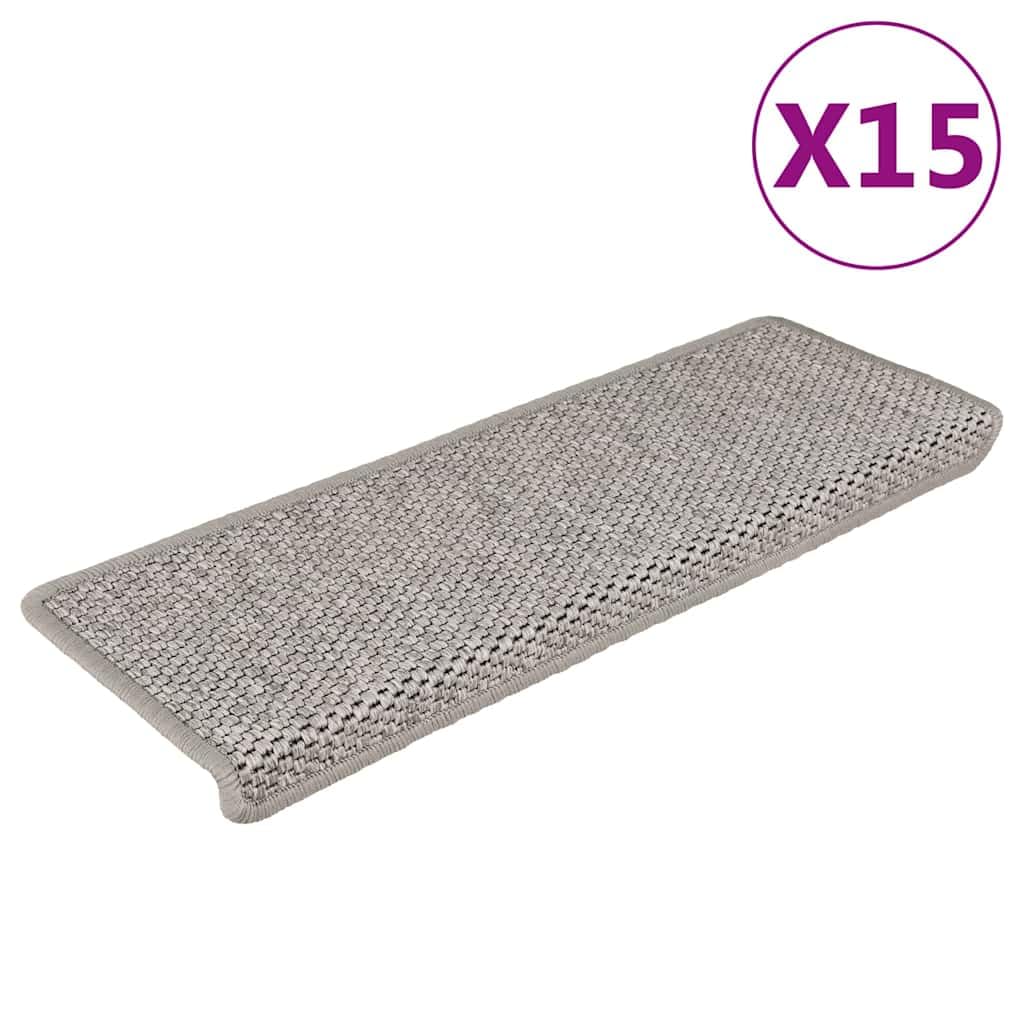 Samoprzylepne maty na schody 15 szt. wygląd sizalu 65 x 21 x 4 cm srebrne