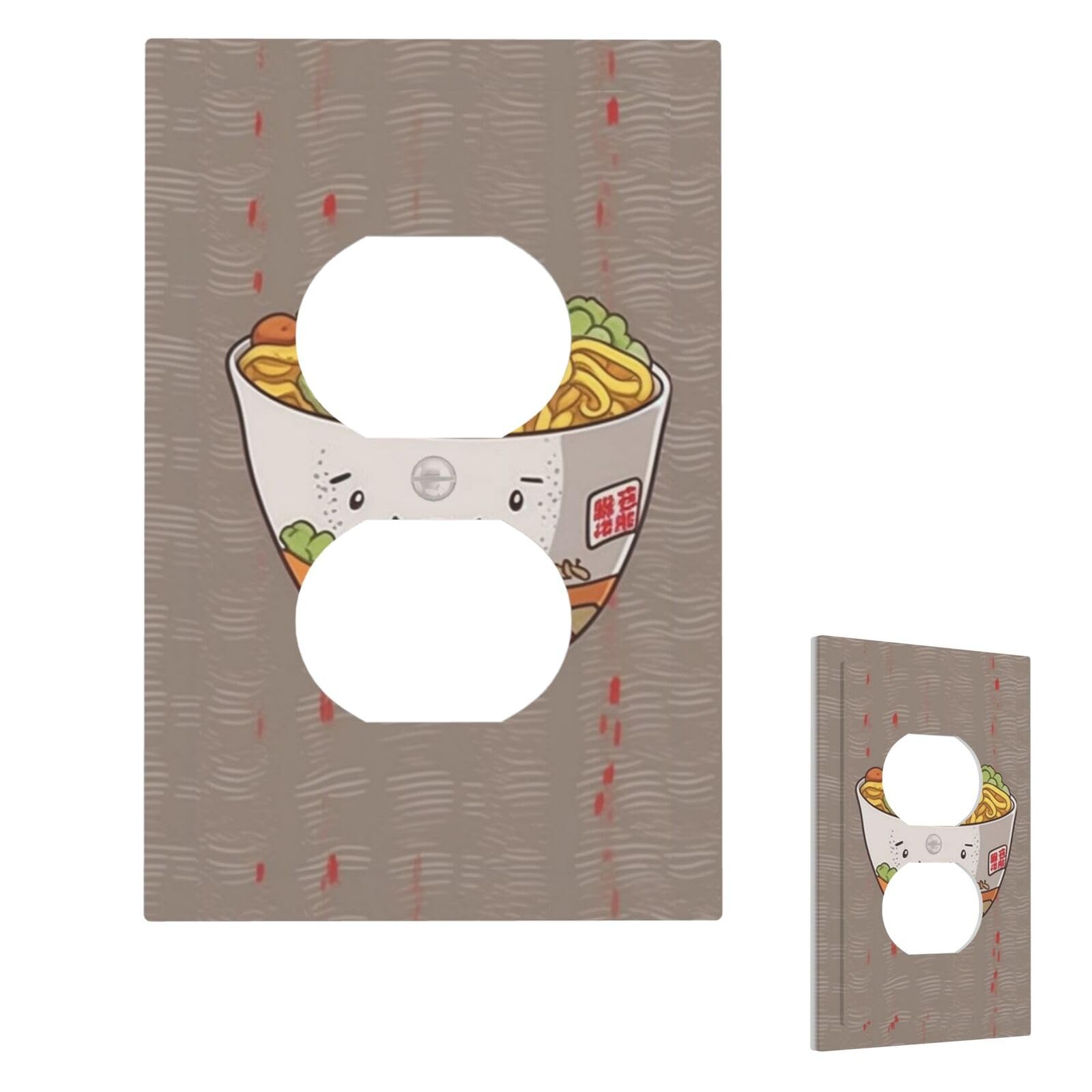 Egg Cup Noodle Ramen Wall Plate Cover Modern Decorative 1 Gang Light Switch Cover Unbreakable Receptacle Outlet Covers For Living Room Bedroom Home Decor Duplex
