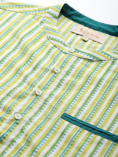 Image of INDO ERA Men's Cotton Straight Fit Printed Casual Straight Short Kurta (MKR0FG1209 Fluorescent Ready to Wear S to 2-)
