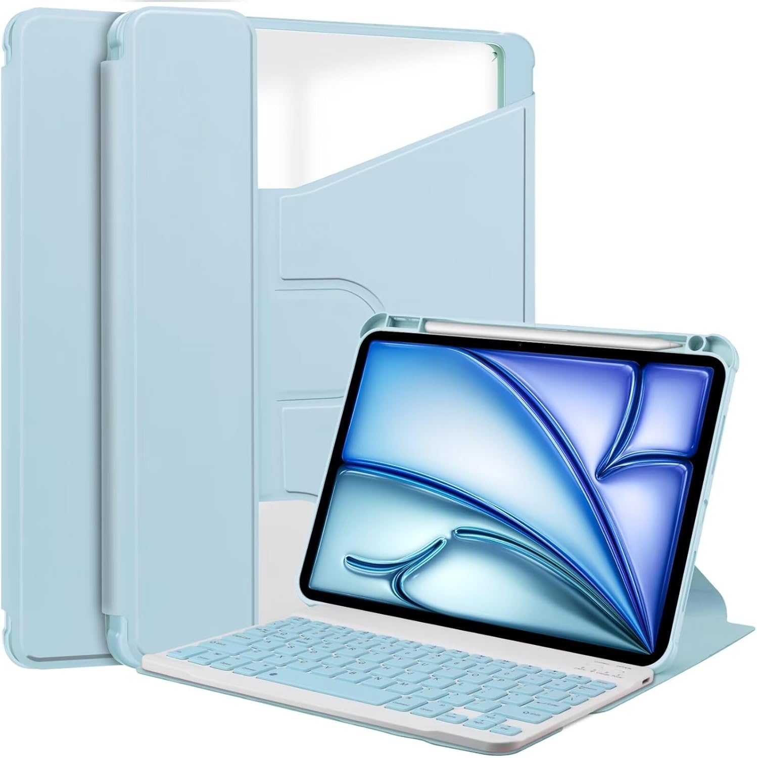 kaidisen 360 Rotating Keyboard Case Compatible with iPad Air 13 inch M2 2024, Vertical Stand Magnetic Detachable Keyboard Slim Folio Smart Cover with Keyboard,Light Blue