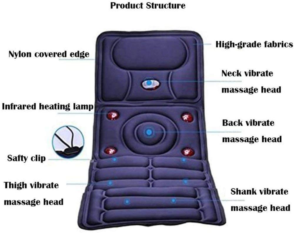 KOHARA Estera de Masaje con 10 Motores vibratorios y 5 Almohadillas térmicas terapéuticas, cojín masajeador de Cuerpo Completo para aliviar el Dolor de Espalda, Cadera, Lumbar, piernas, Azul Oscuro