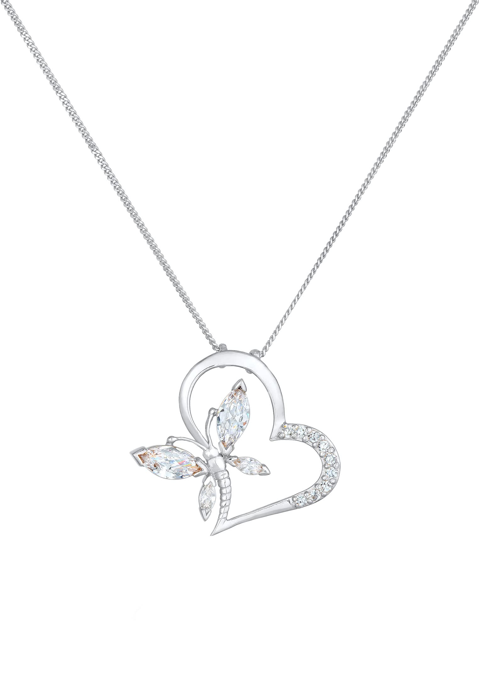 Elli Halskette Damen Herz Schmetterling Anhänger Elegant mit Zirkonia