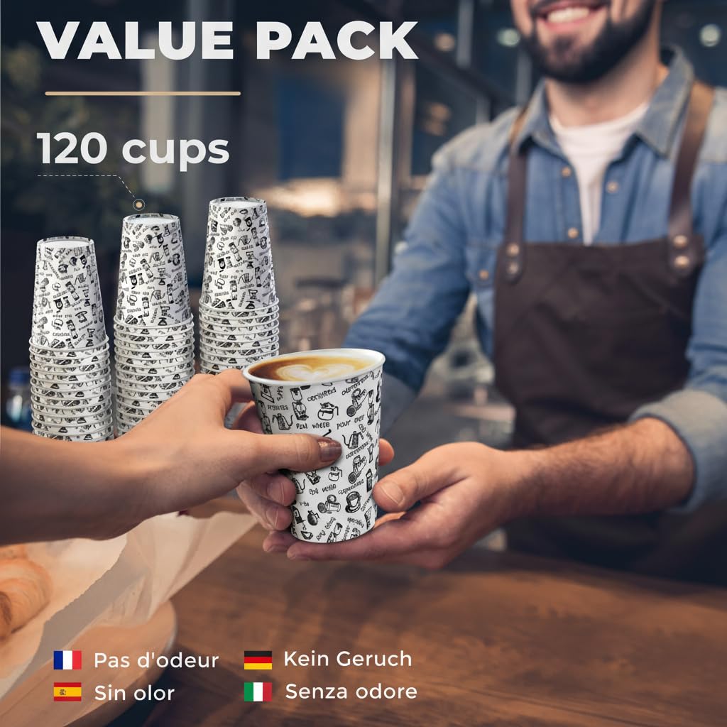CupCup 120 Bicchieri Carta per Prendere il Caffè – Bicchieri Caffe - Tazza di 360 ml Bicchieri Monouso per Prendere il Caffè, il Tè, le Bevande Calde e Fredde