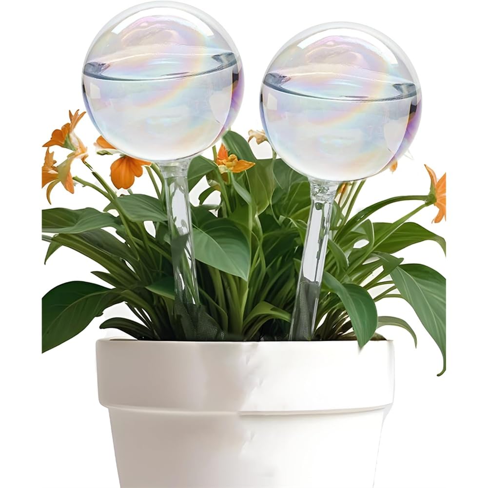 UDSKNV[KSL Watering Bulb, Iridescent Self Watering Globes 2 Pcs, Glass Rainbow Plant Watering Globes, Self Watering Planter Insert