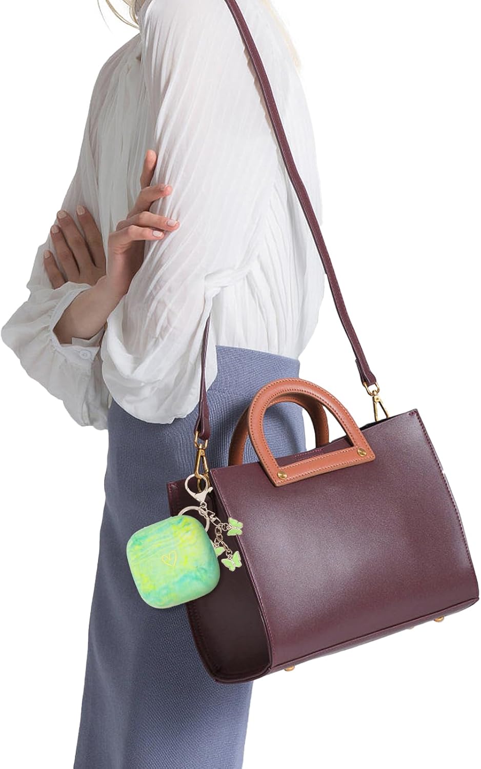 Compatible with Powerbeats Pro, Soft Silicone Case with Gold Heart Pattern for Powerbeats Pro Case with Cute Butterfly Keychain for Girls Women (Camouflage Green) - Image 7