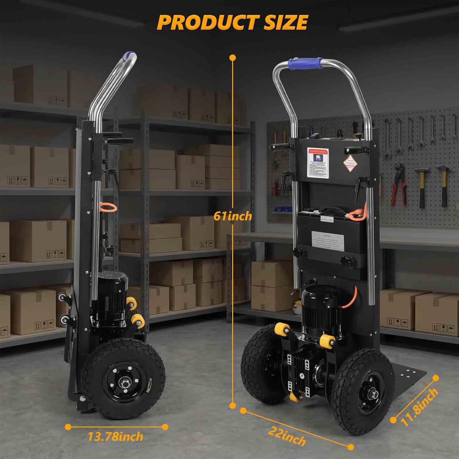 Carrello Elettrico da 1200 W, Batteria Rimovibile, Salire Le Scale Pesanti con Corda di Sicurezza e Pompa ad Aria per Il Trasporto di mobili, Facile da Usare e Portatile,001