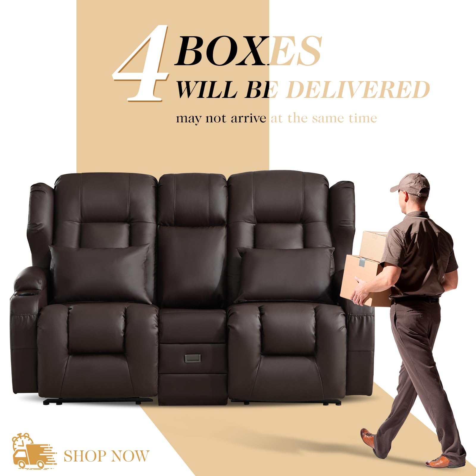 Kinosessel 2-Sitzer manuell, Relaxsessel mit Liegefunktion & Getränkehalter, Doppel-Fernsehsessel Relaxsofa verstellbar mit Klappkonsole, Heimkino Sofa Zweisitzer für Wohnzimmer, Kunstleder