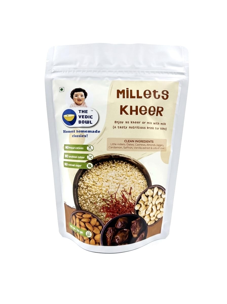 The Vedic Bowl Milk Mix | Millet Kheer Blend with Dry Fruits | Naturally Sweetened with Jaggery and Dates | Infant & Kids Friendly | Easy to Digest | 150g Pack-image-11