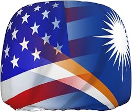 Flag of Marshall Islands and USA American Trucks Cover Solid Black Polyester Universal Headrest Covers Durable Stylish All Vehicles