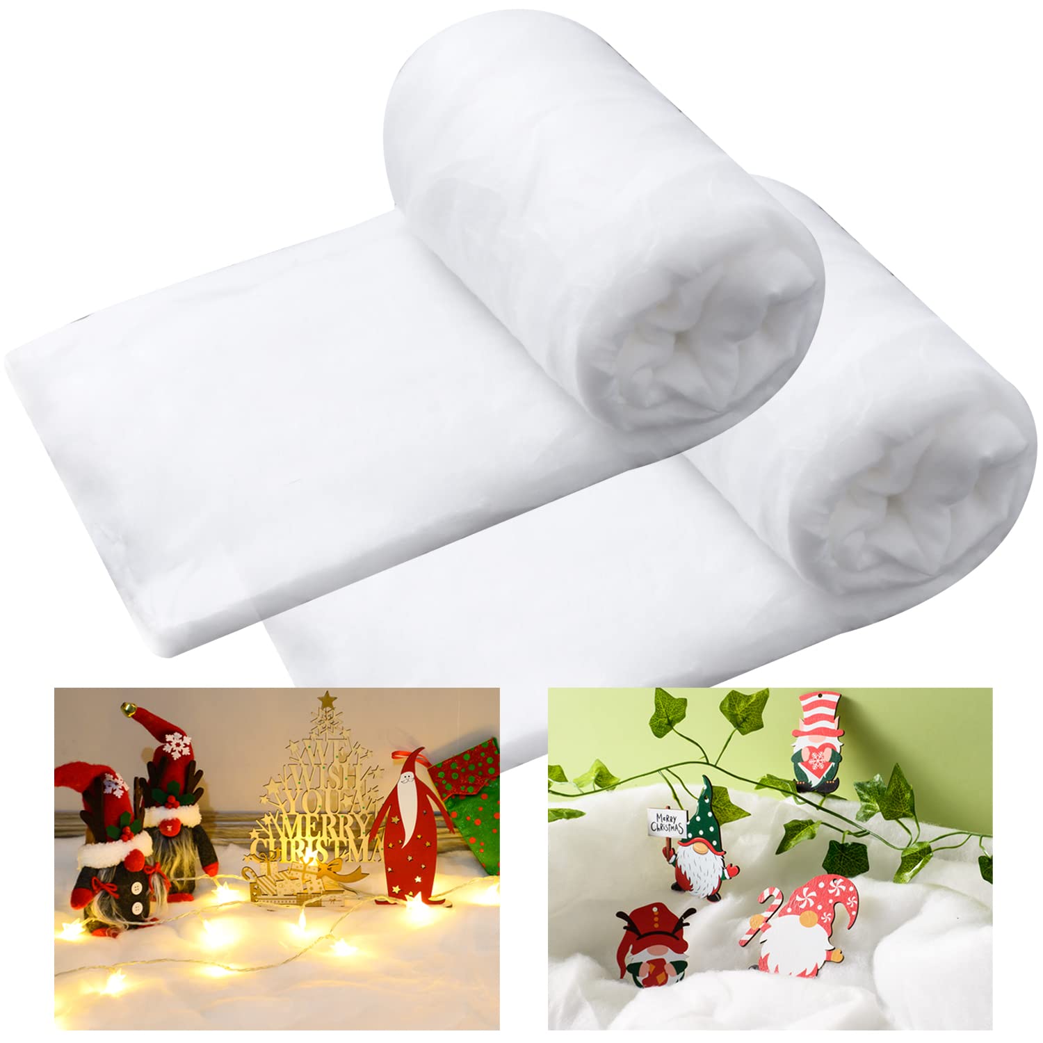 2 Pack 3 x 5 Ft Christmas Fake Snow Blankets, Thickened Faux Snow Cover- Artificial Snow Roll for Crafts - Fluffy Fake Snow Decorations for Christmas Tree, Mantle, Village, Nativity Winter Xmas Decor